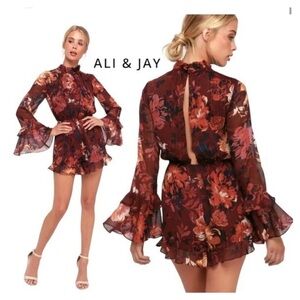 NWOT ALI & JAY Long Sleeve Floral Dress - Red and Brown